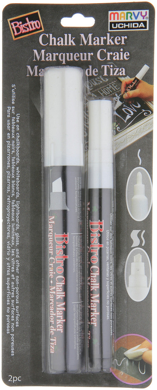 2 Pack Uchida Bistro Chalk Marker Set 2/Pkg-White Fine & Chisel Tip 4832-2A