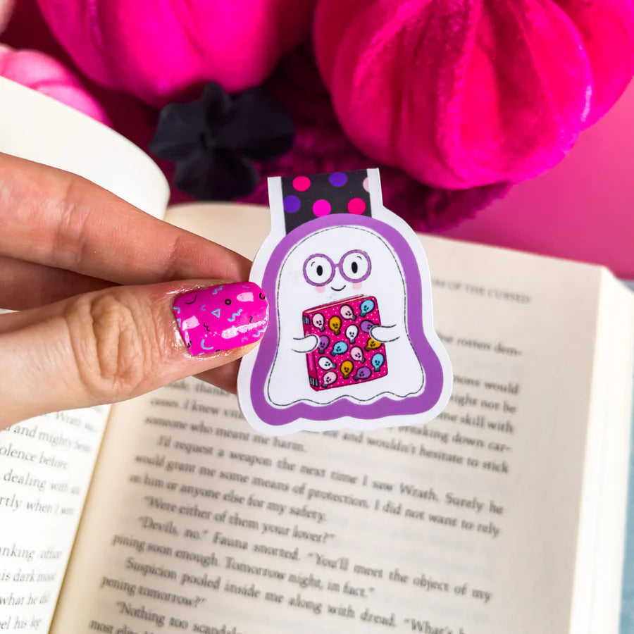 Halloween Ghost with Skull Book Magnetic Bookmark