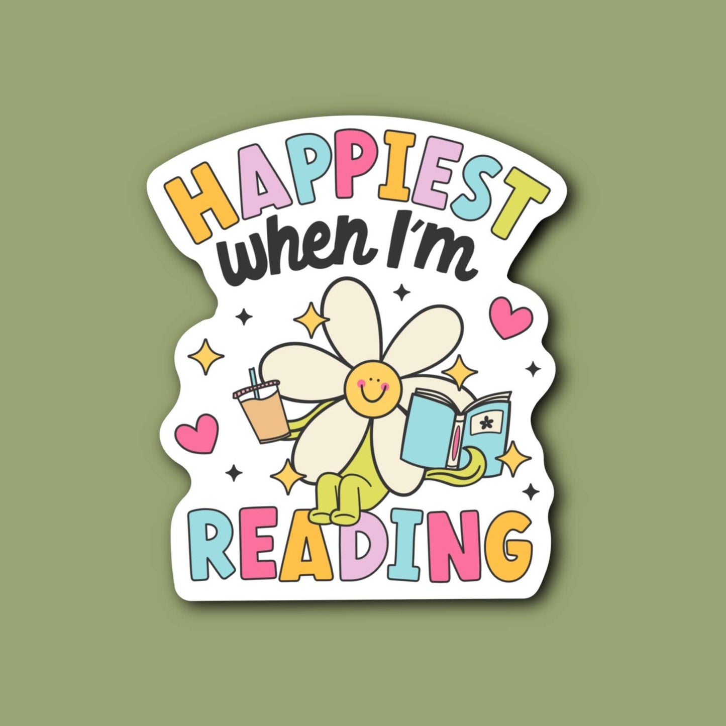 Happiest When I’m Reading, Retro Flower Bookish Sticker