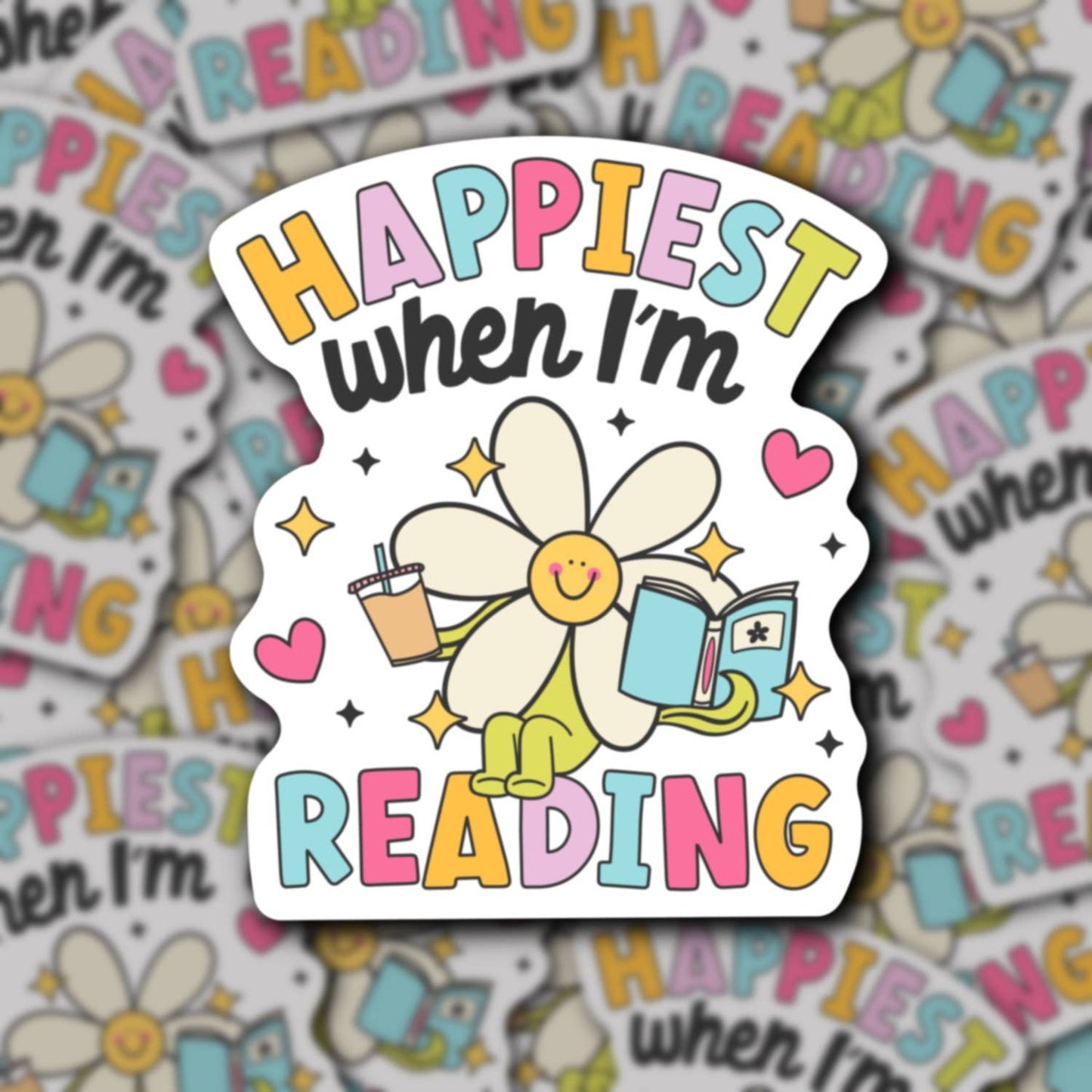 Happiest When I’m Reading, Retro Flower Bookish Sticker