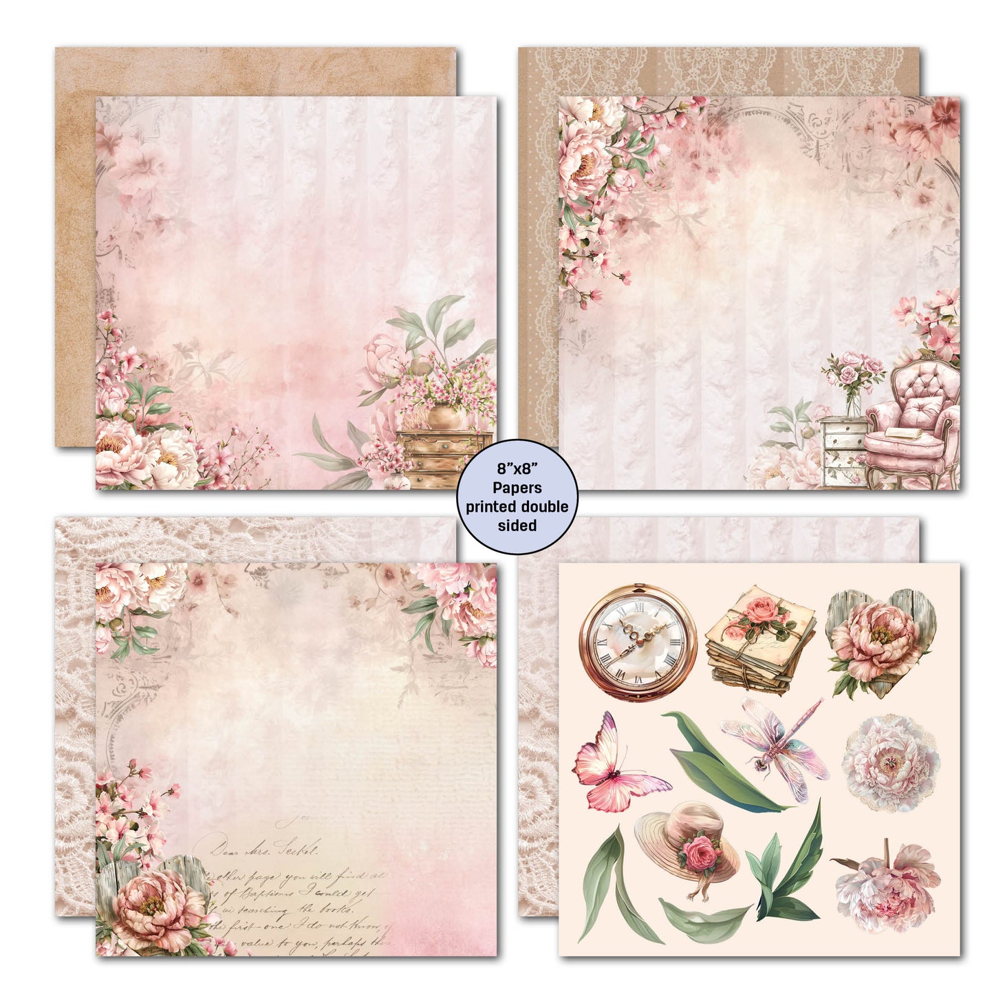 3 Quarter Designs | Blossoming Peonies | 8x8 paper pack