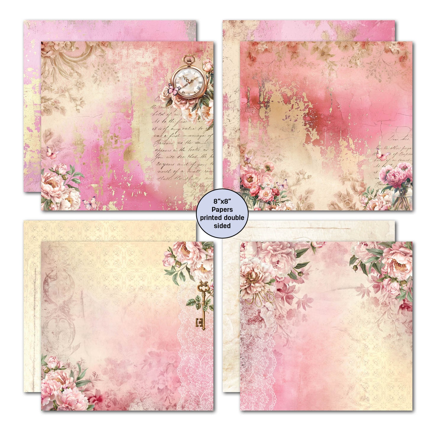 3 Quarter Designs | Blossoming Peonies | 8x8 paper pack