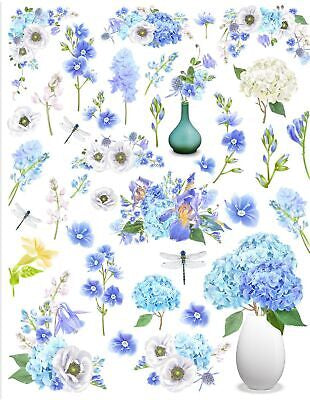 Little Birdie Deco Transfer Sheet - Blue Blossoms