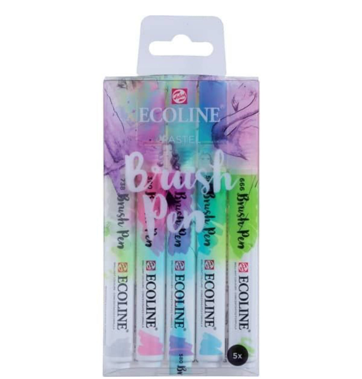 Ecoline Liquid Watercolor Water-Based Brush Pen Set of 5-Pastel Colors