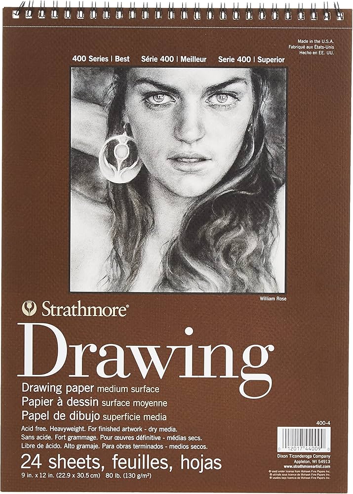 Strathmore Drawing Paper Pad, 400 Series, 24 Sheets, Spiral-Bound, Medium Surface, 9" x 12"