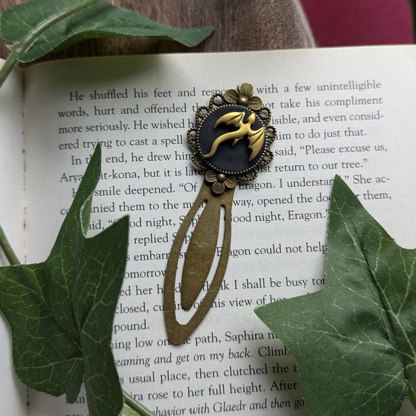 Gold Dragon Bookmark - Handmade Polymer Clay and Brass