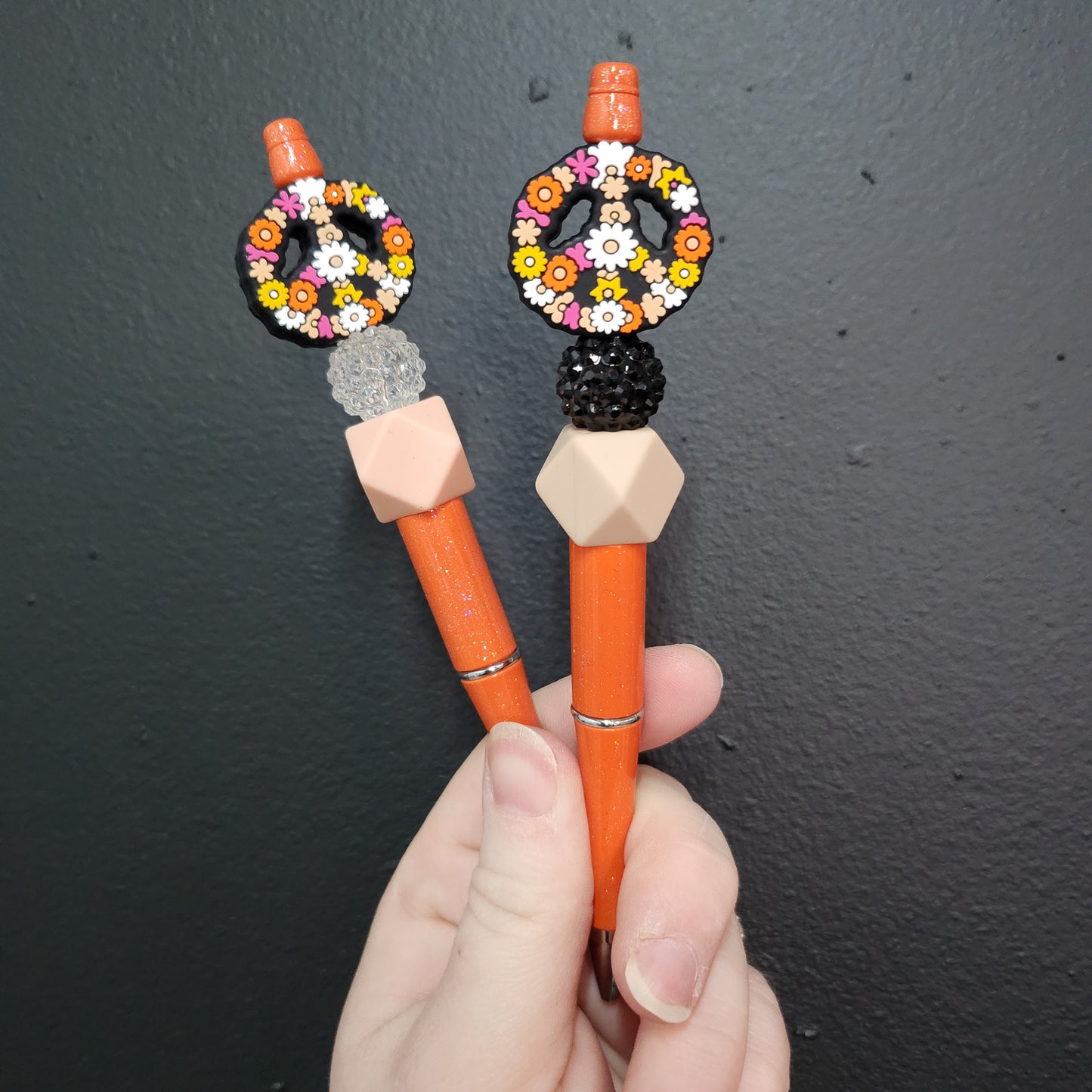 Flower Peace Sign Beaded Pen