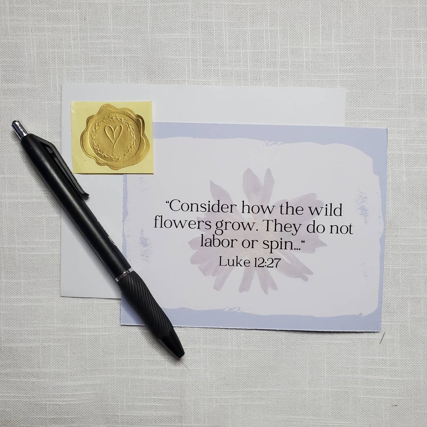 Worth More Than The Wildflowers • Luke 12 27 Christian Encouragement Card • Pressed Flower Daisy • Let Love Be My Motive Studio