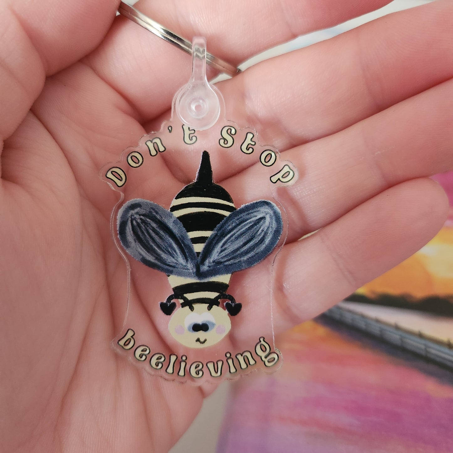 Don't Stop Beelieving Cute Bee Keychain