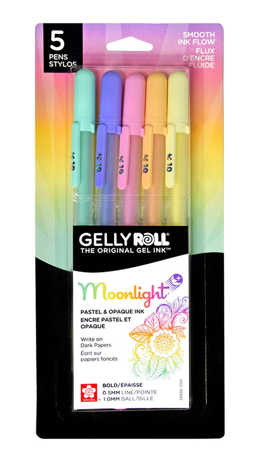 GELLY ROLL MOONLIGHT 10 BOLD TIP- PACK OF 5 PASTEL COLORS