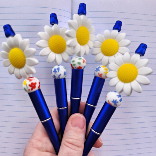 Large Daisy Beaded Flower Pen