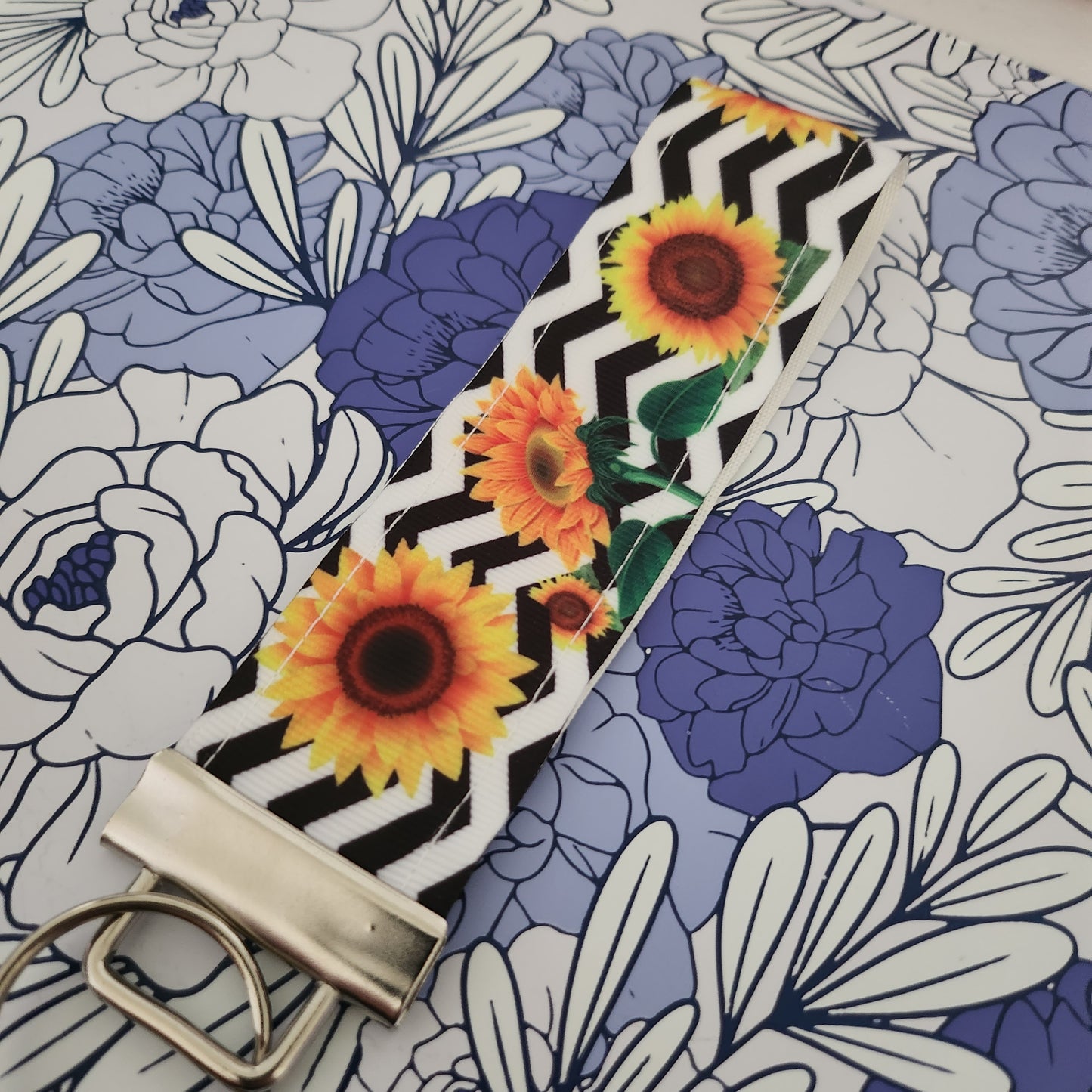 Chevron Sunflower Keyfob