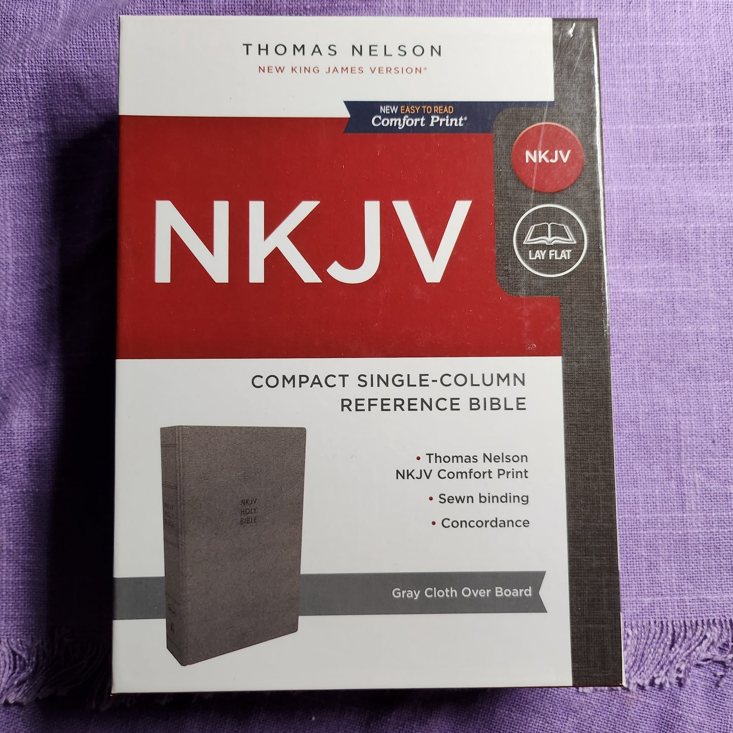 NKJV Comfort Print Compact Single-Column Reference Bible, Cloth Over Board, Gray