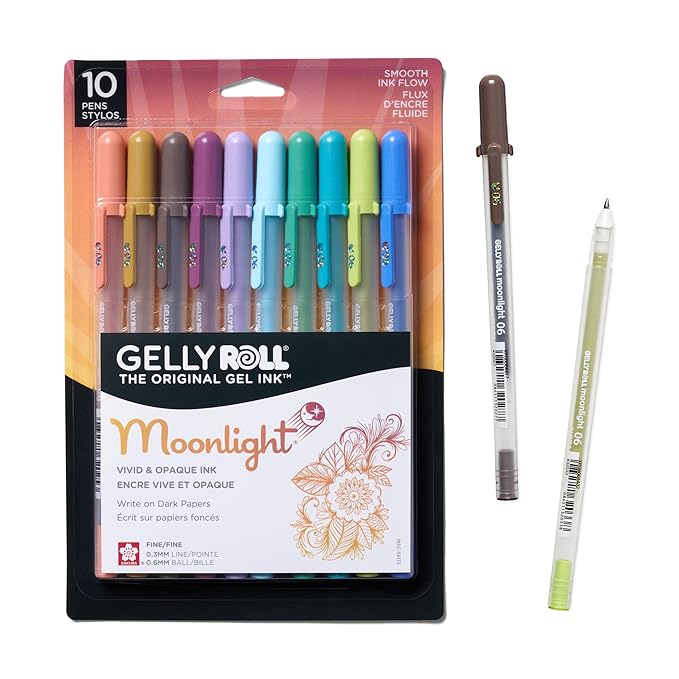 SAKURA Gelly Roll Moonlight 06 Gel Pens - Fine Point Ink Pen for Journaling, Art, or Drawing - Assorted Earth & Jewel Tone Ink - Fine Line - 10 Pack