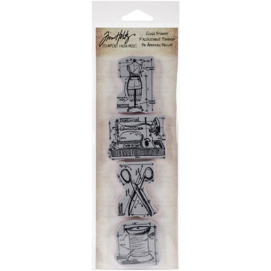 Tim Holtz Mini Blueprints Strip Cling Stamps 3"X10"