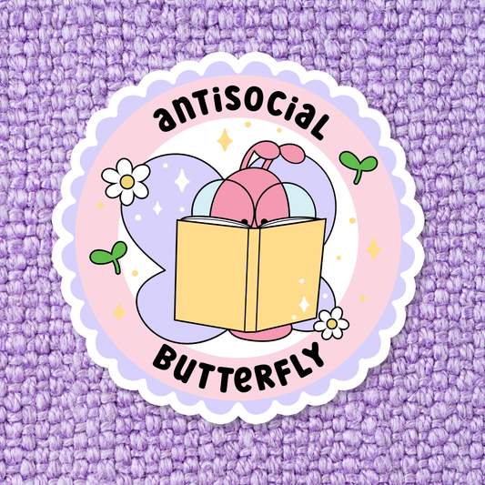 Butterfly Bookish Introvert Waterproof Vinyl Sticker RB3