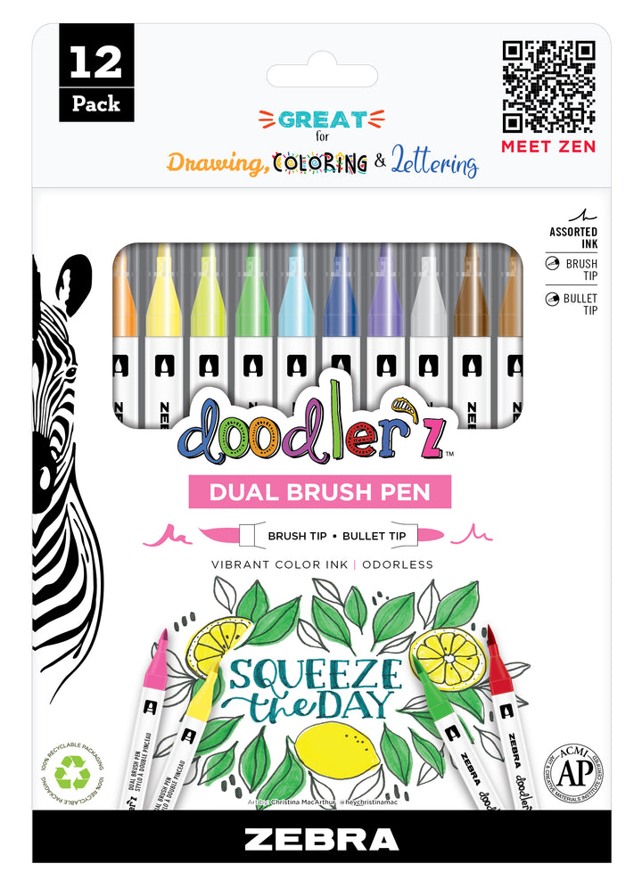 Zebra Doodlerz Dual Brush Pens 12/Pkg