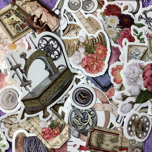 Red Rose Sewing Themed Stickers