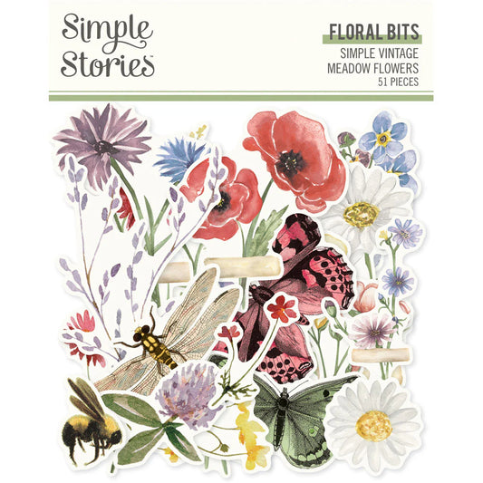 SIMPLE STORIES MEADOW FLOWERS FLORAL BITS EPHEMERA