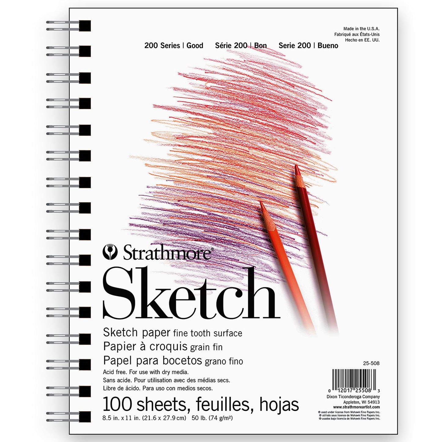 Strathmore 200 Series Sketch Pad, 8.5x11 inch, 100 Sheets, Side Wire - Artist Sketchbook