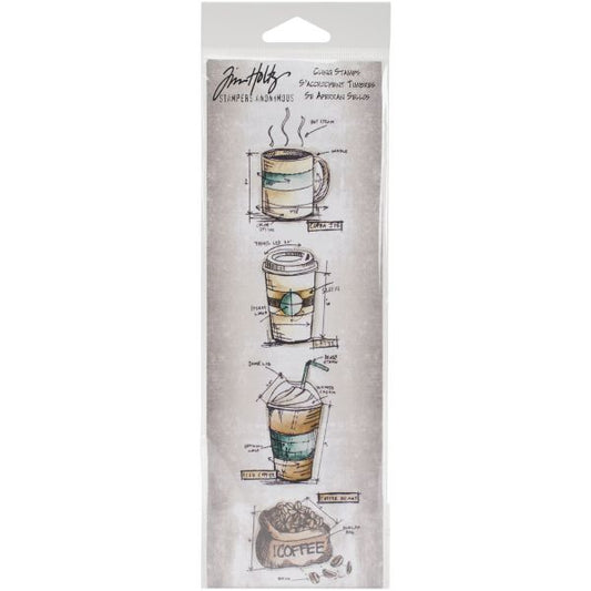 Tim Holtz Mini Blueprints Strip Cling Stamps 3"X10" Fresh Brew