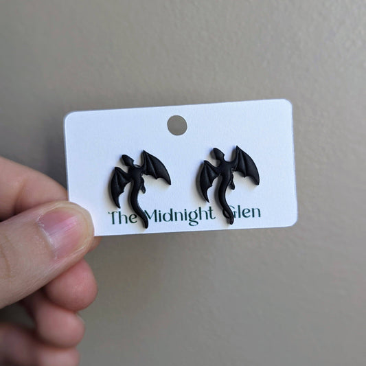 Black Dragon Studs - Handmade Fantasy Bookish Earrings