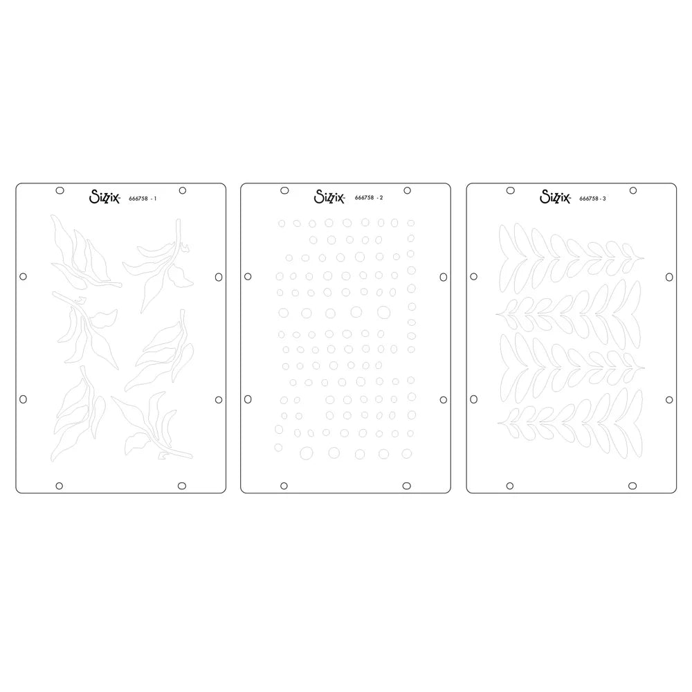 Sizzix Studio Stamps Set 6PK / 3PK Stencils - The Visiter By Cat Kerr