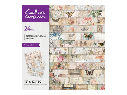Crafters Companion 12” x 12” Paper Pad - Distressed Florals