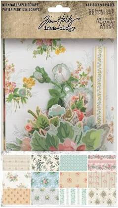 Tim Holtz Idea-ology Label Worn Wallpaper Scraps 49 Piece