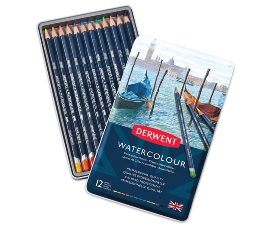 Derwent Watercolor Pencil Set - Assorted Colors, Tin Box, Set of 12