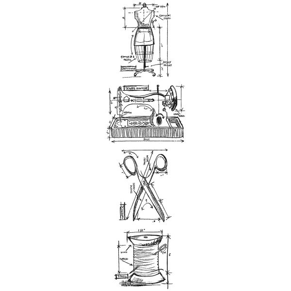 Tim Holtz Mini Blueprints Strip Cling Stamps 3"X10"