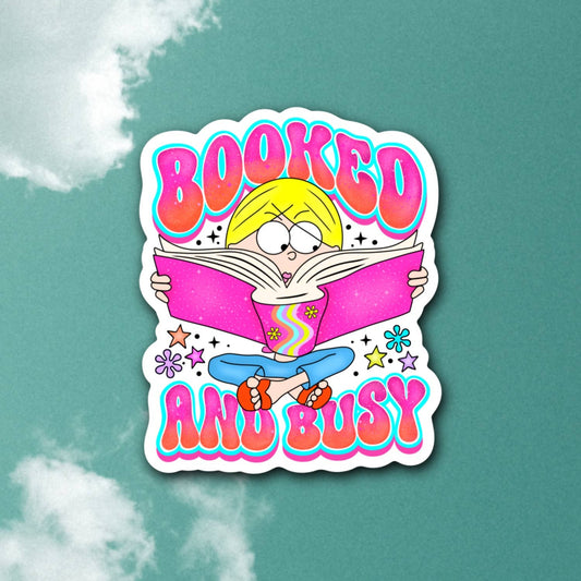 Booked and busy, y2k 90s book babe sticker