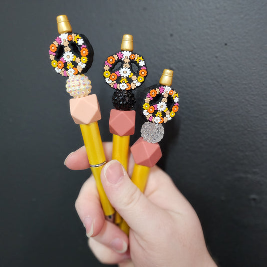 Flower Peace Sign Beaded Pen