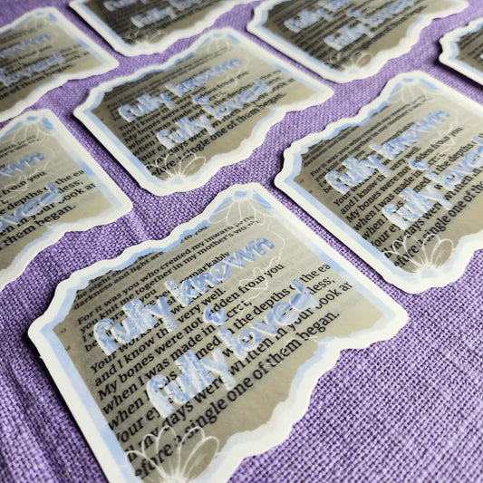Psalm 139 Sticker, Fully Known And Fully Loved, Christian Mental Health Sticker, Christian Bible Sticker