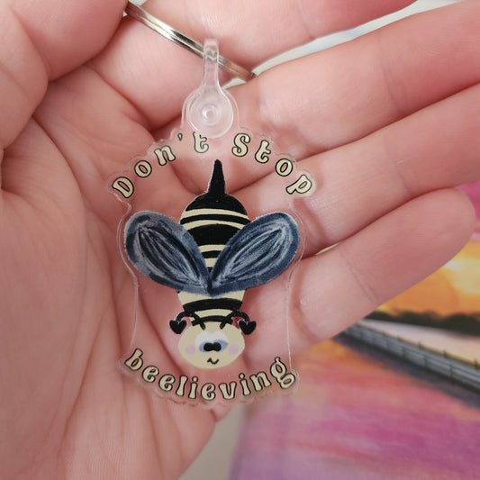 Don't Stop Beelieving Cute Bee Keychain